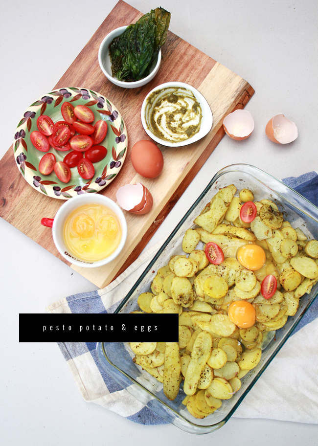 Pesto Potato and Egg with fried basil and tomato (via casinositekor.highwallsblog.com)