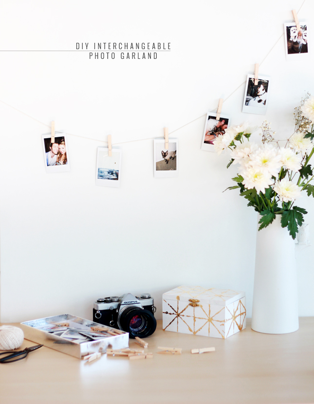 5 Minute DIY | Interchangeable photo garland (via casinositekor.highwallsblog.com)