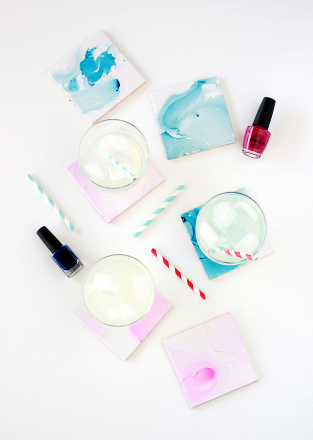 Make your own marbled watercolor coasters | highwallsblog.com